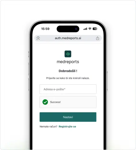 Medreports aplikacija — pokretanje snimanja glasovnog nalaza na mobilnom uređaju